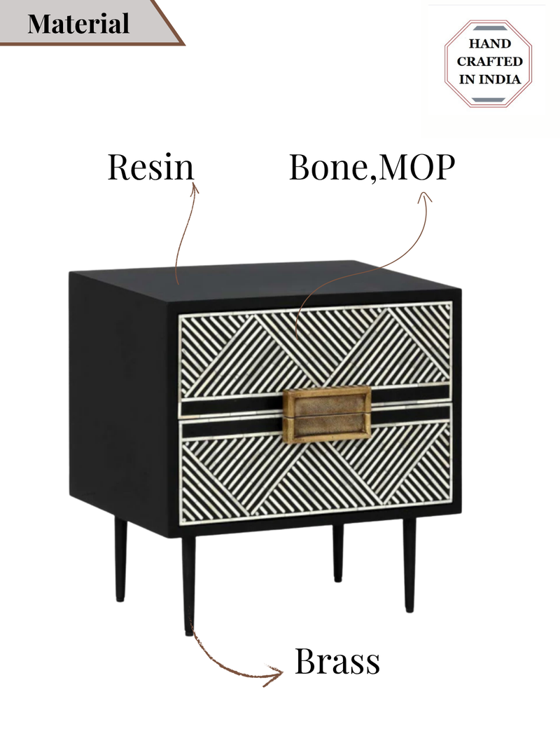 Inlay Tribal Bedside Table with Legs - Chevron