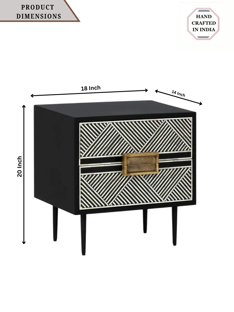 Inlay Tribal Bedside Table with Legs - Chevron