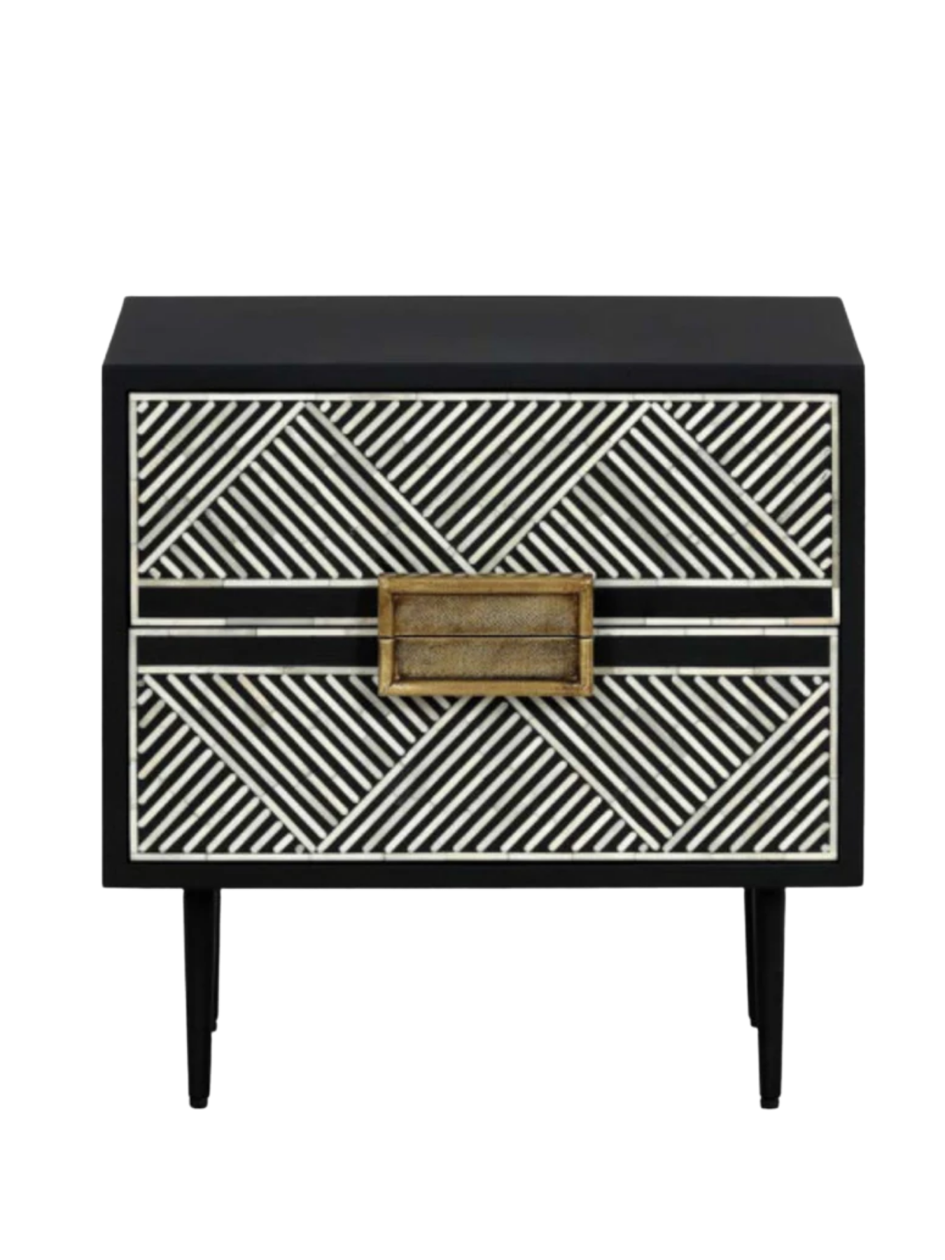Inlay Tribal Bedside Table with Legs - Chevron