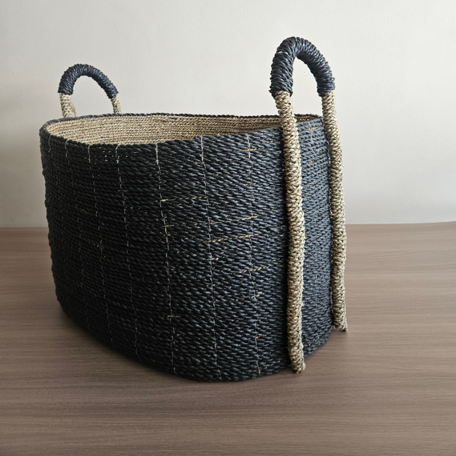 GALWAY SEAGRASS BASKET BLACK NATURAL