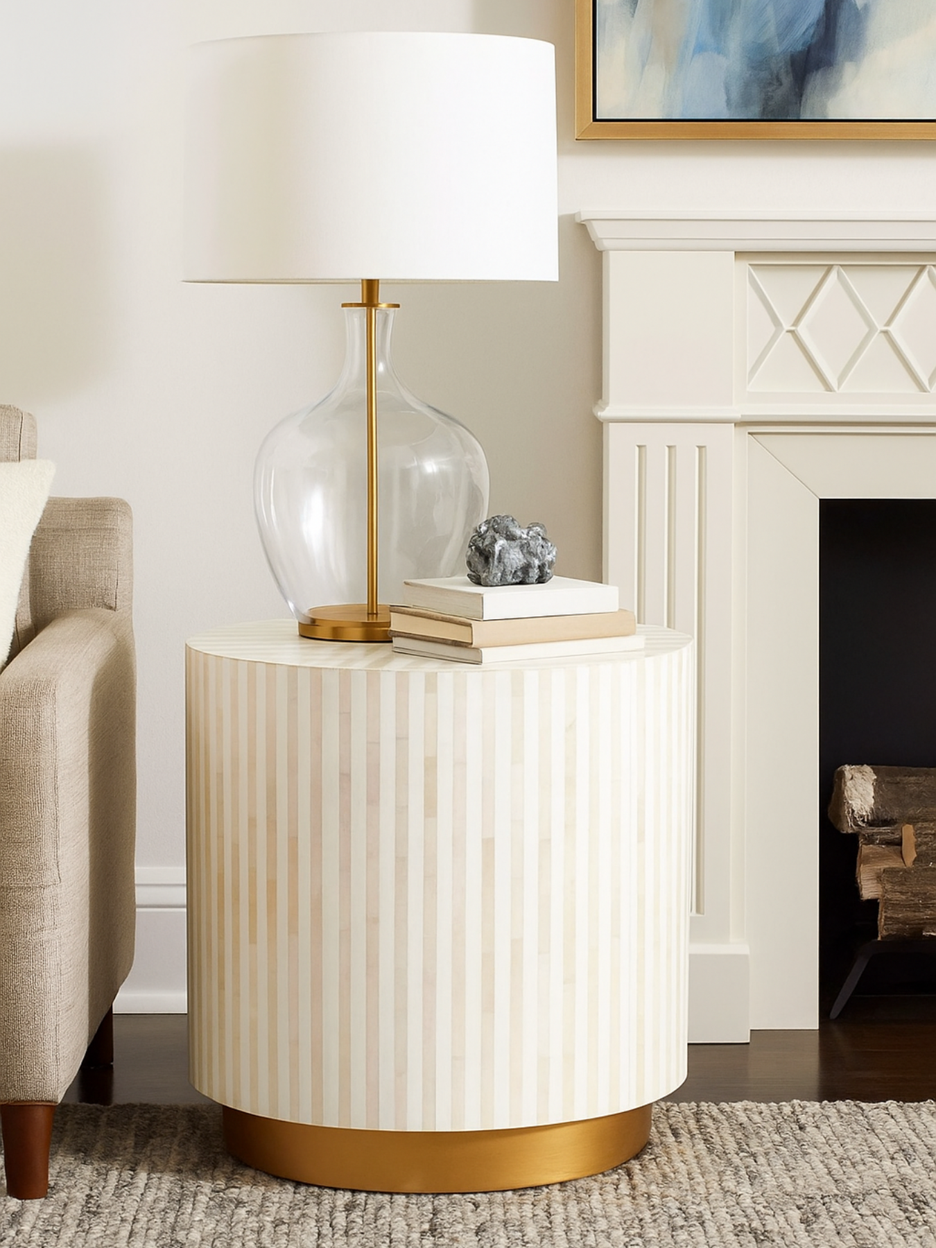 Inlay Drum Side Table