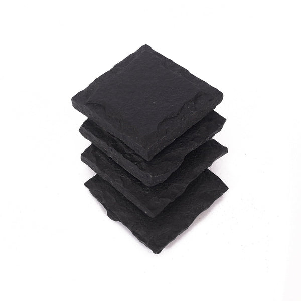 Chiseled Square Slate Coaster - Set of 4