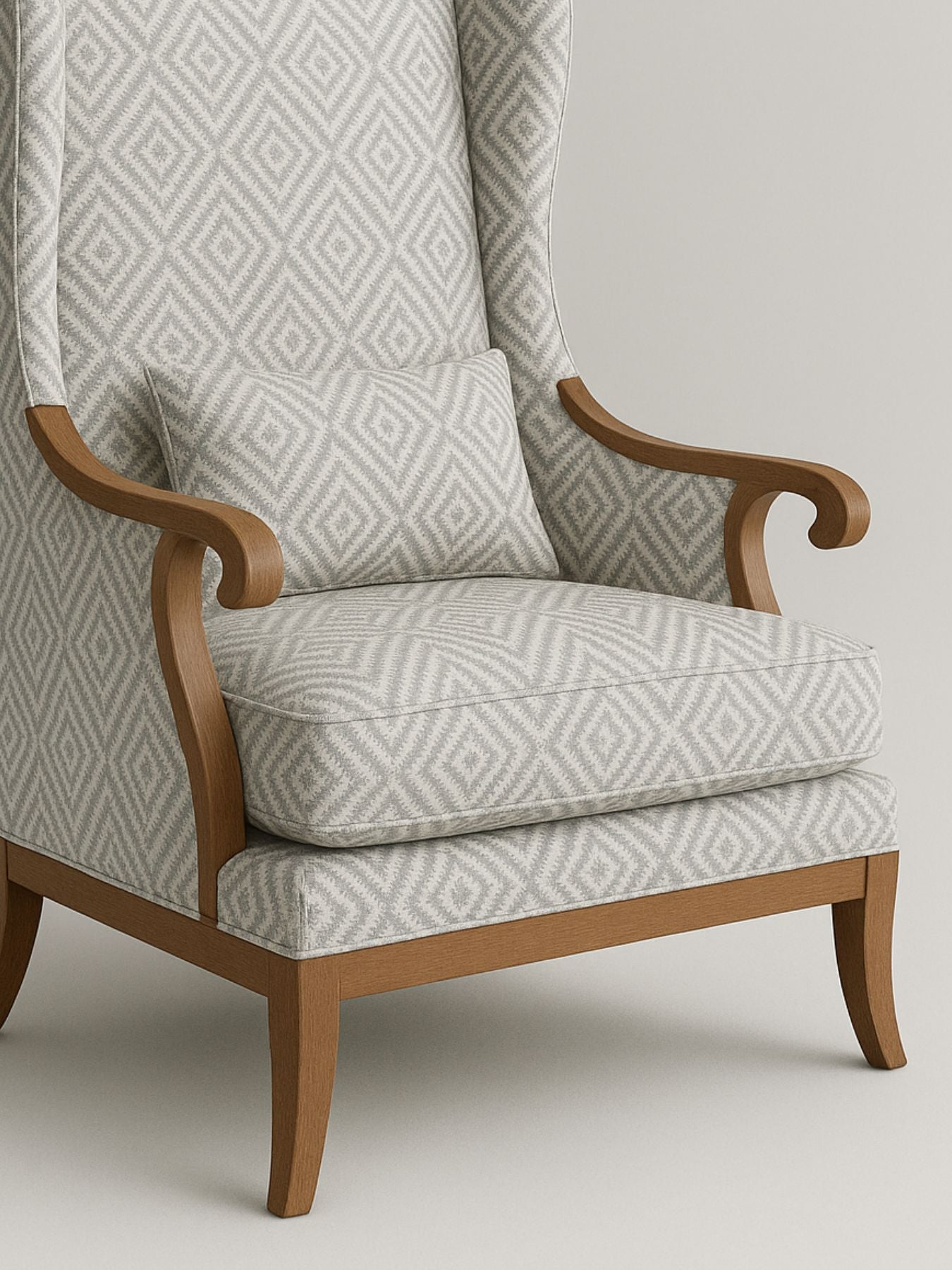 Premium Wingback Lounge Chair with Modern Geometric Velvet Fabric & Solid Wood Frame