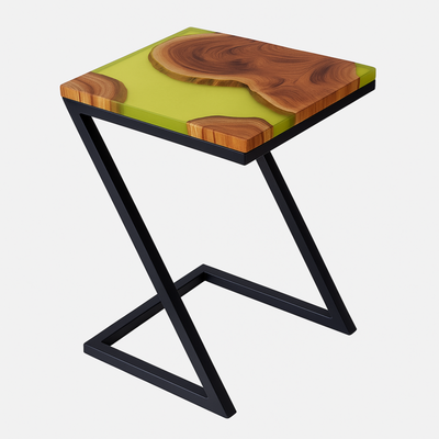 Teak Wood Epoxy End Table – Lemon Resin Finish