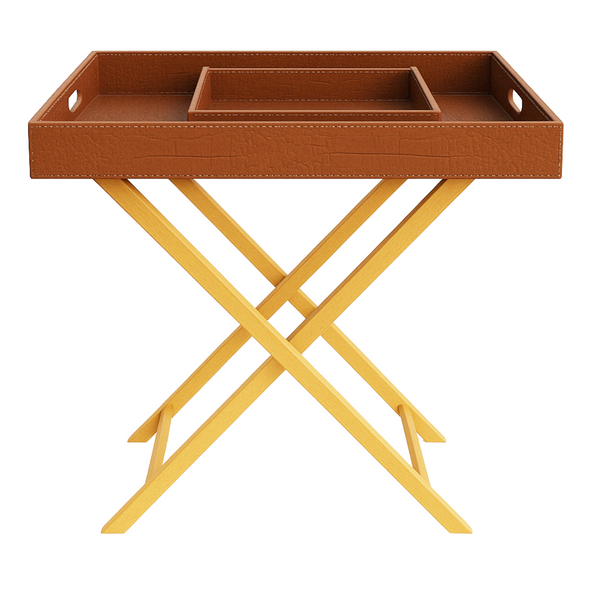 Pu Leather Foldable Tray with Metal Stand-Brown Croco