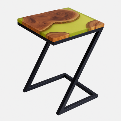 Teak Wood Epoxy End Table – Lemon Resin Finish