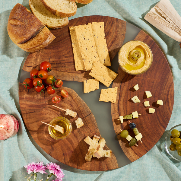 Lazy Susan Platter – Acacia Wood with Aqua Gray Resin Finish