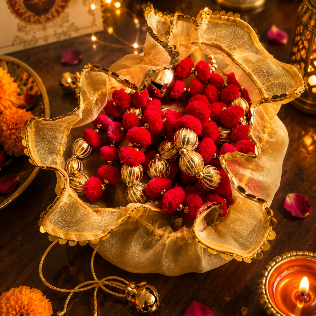 Gulabi Utsav Golden Potli Gift Set | Pink Festive Toran - https://artecasa.in/