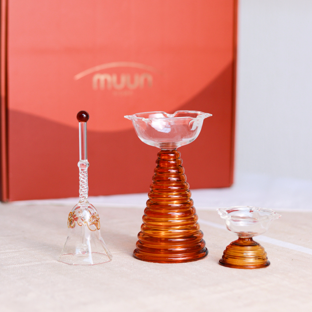 Glass Festive Gift Box - Tall Diya, Short Diya and Bell