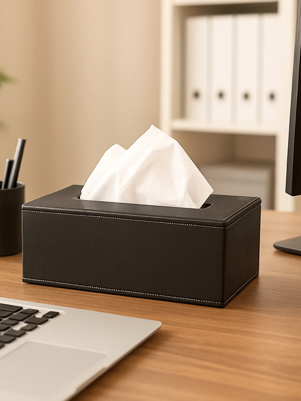 Leather Tissue Box- Black