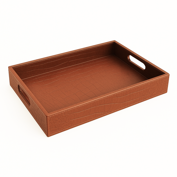Pu Leather Foldable Tray with Metal Stand-Brown Croco