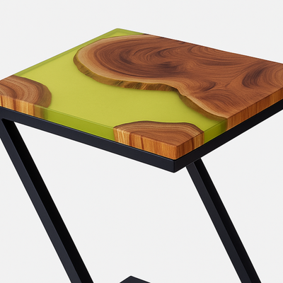 Teak Wood Epoxy End Table – Lemon Resin Finish
