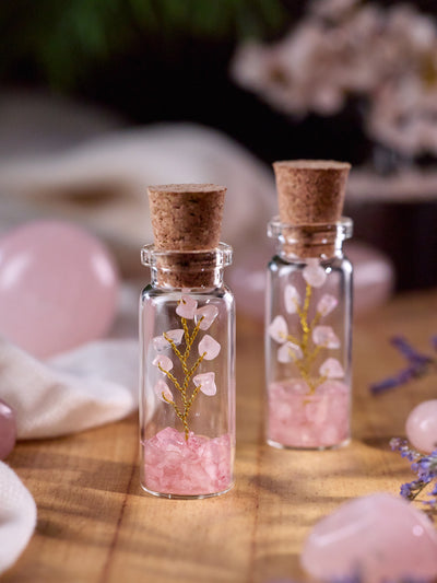 Semi-precious Gemstone - Rose Quartz Bottle Tree - Set of 2