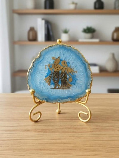 Natural Agate Stone Radha Krishna Frame Showpiece