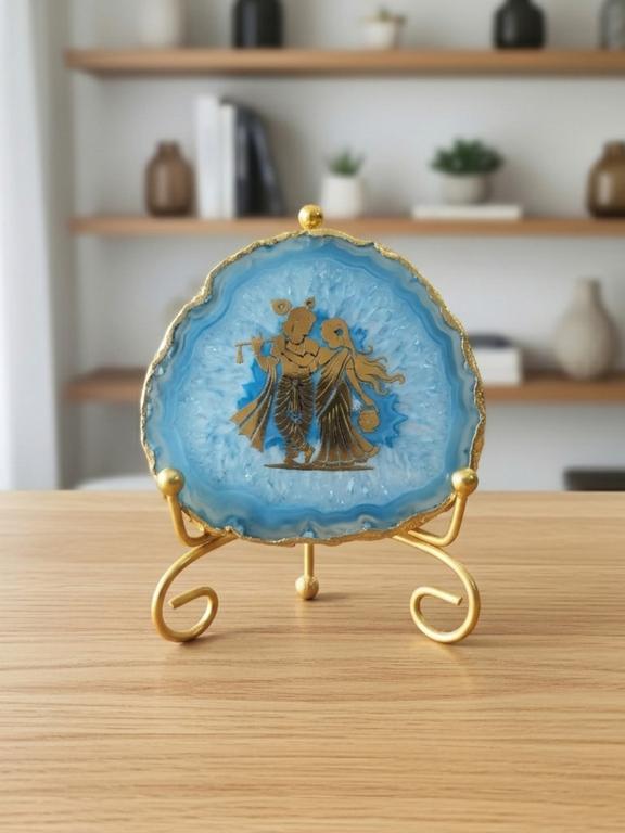 Natural Agate Stone Radha Krishna Frame Showpiece
