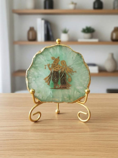 Natural Agate Stone Radha Krishna Frame Showpiece