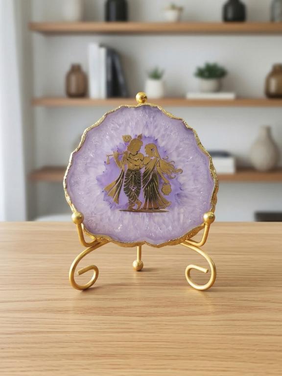 Natural Agate Stone Radha Krishna Frame Showpiece