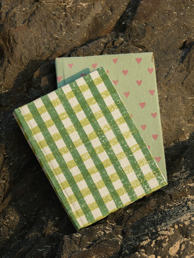 Handcrafted Sustainable A5 Diary Journal Notebook l Handmade Paper l Green Checks