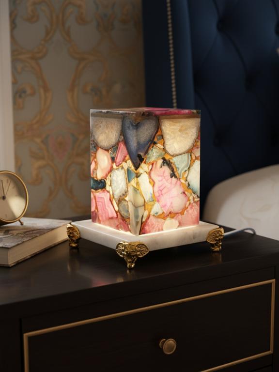 Premium Agate Table Lamp with Marble Base
