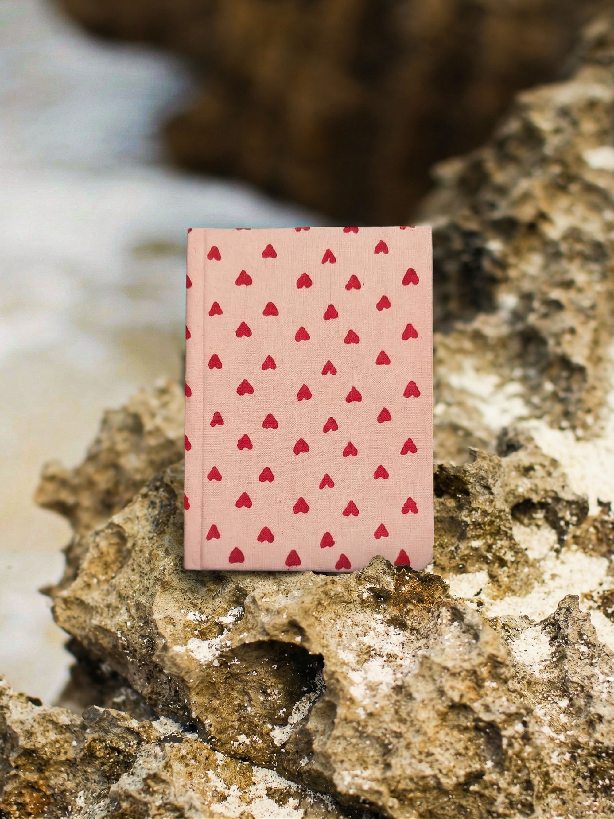 Handcrafted with Red Hearts on Pink A5 Journal Diary