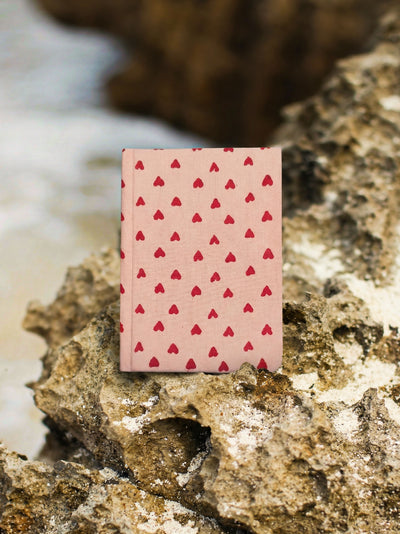 Handcrafted with Red Hearts on Pink A5 Journal Diary