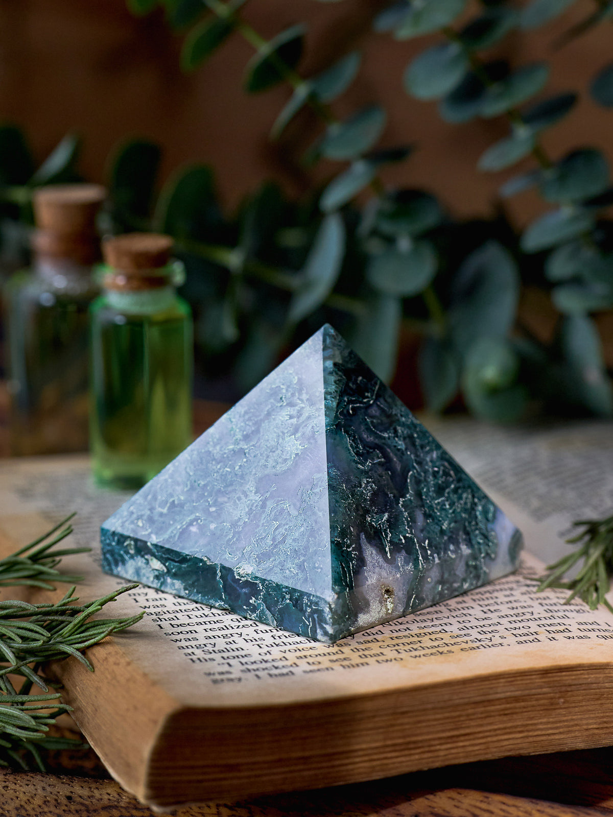 Semi-precious Gemstone - Moss Agate Pyramid