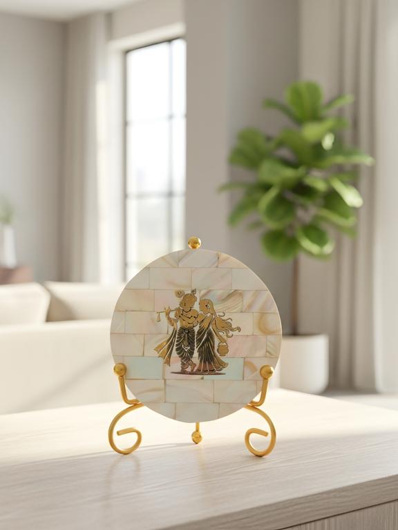 Natural Marble Stone Radha Krishna Frame Showpiece