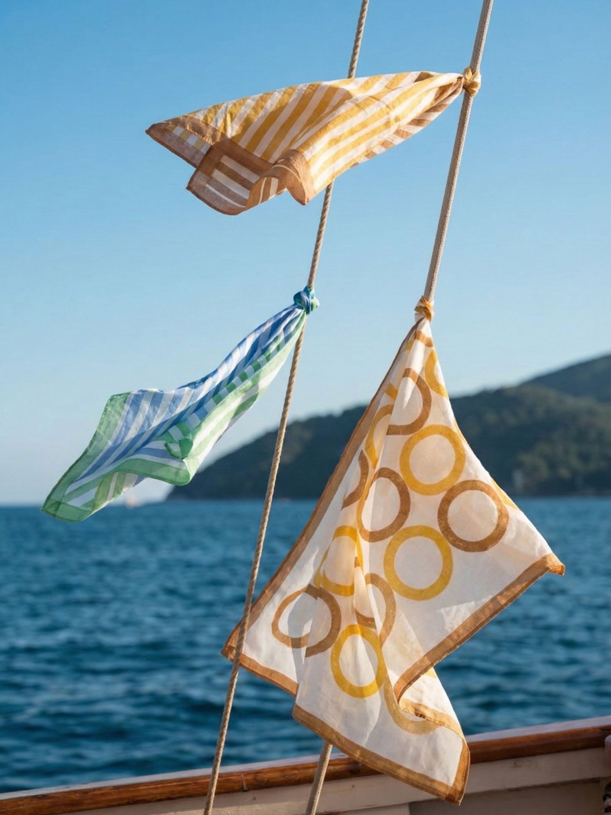 Yellow & Brown Geometric Circles Bandana I Cotton Square Scarf - Product Image 