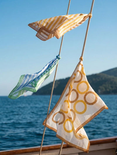 Yellow & Brown Geometric Circles Bandana I Cotton Square Scarf