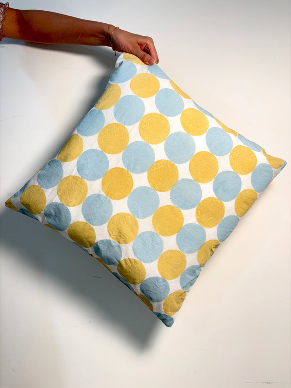 Polka Pot Reversiable Cotton Cushion Cover l Yellow & Blue