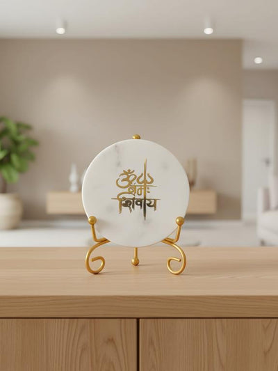 Marble Decorative Plate with Metal Stand | Om Namah Shivaya