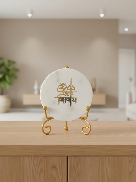 Marble Decorative Plate with Metal Stand | Om Namah Shivaya