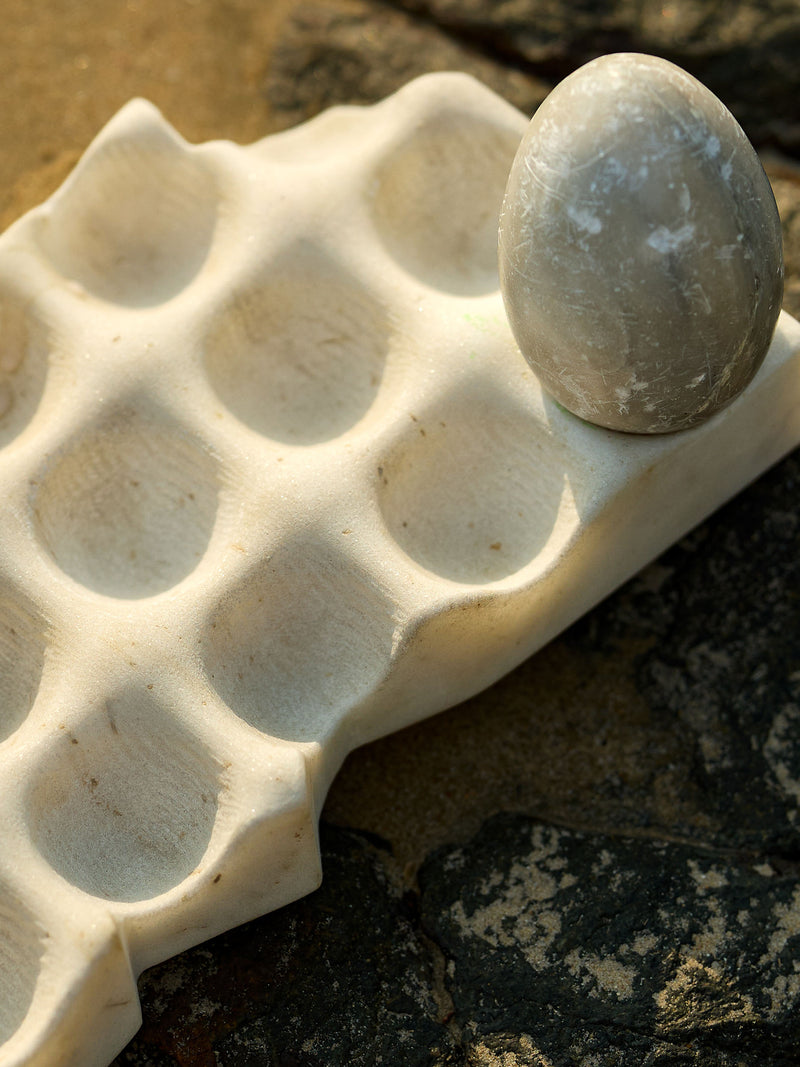 Handcrafted White Marble Egg Tray