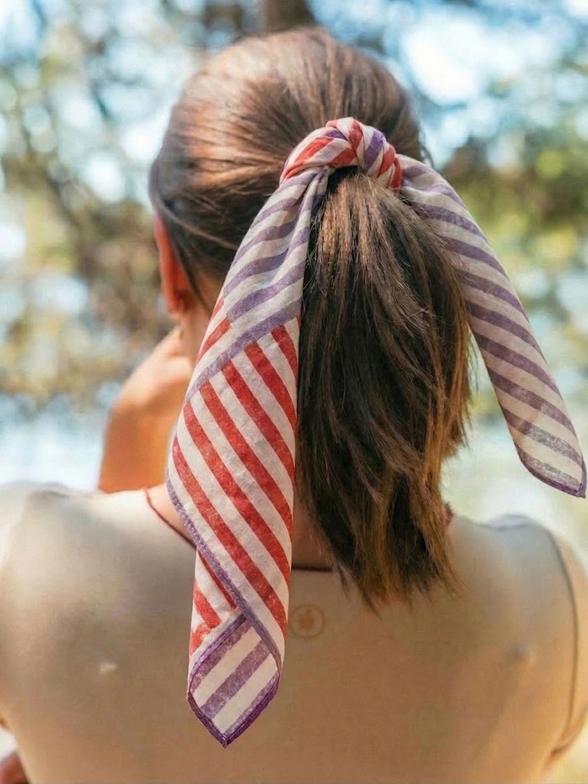 Purple & Red Stripes Bandana I Cotton Square Scarf