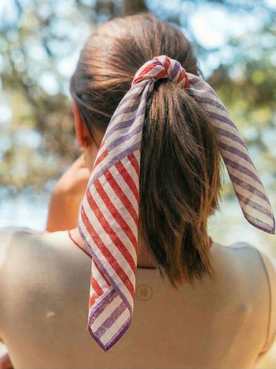 Purple & Red Stripes Bandana I Cotton Square Scarf