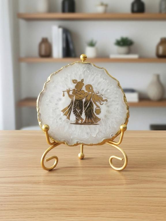 Natural Agate Stone Radha Krishna Frame Showpiece