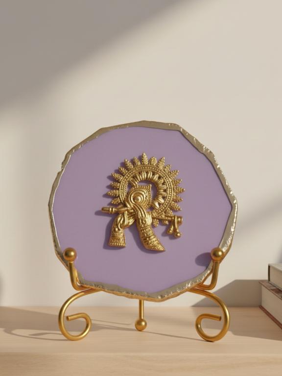 Agate Metal Krishna Decorative Plate with Stand