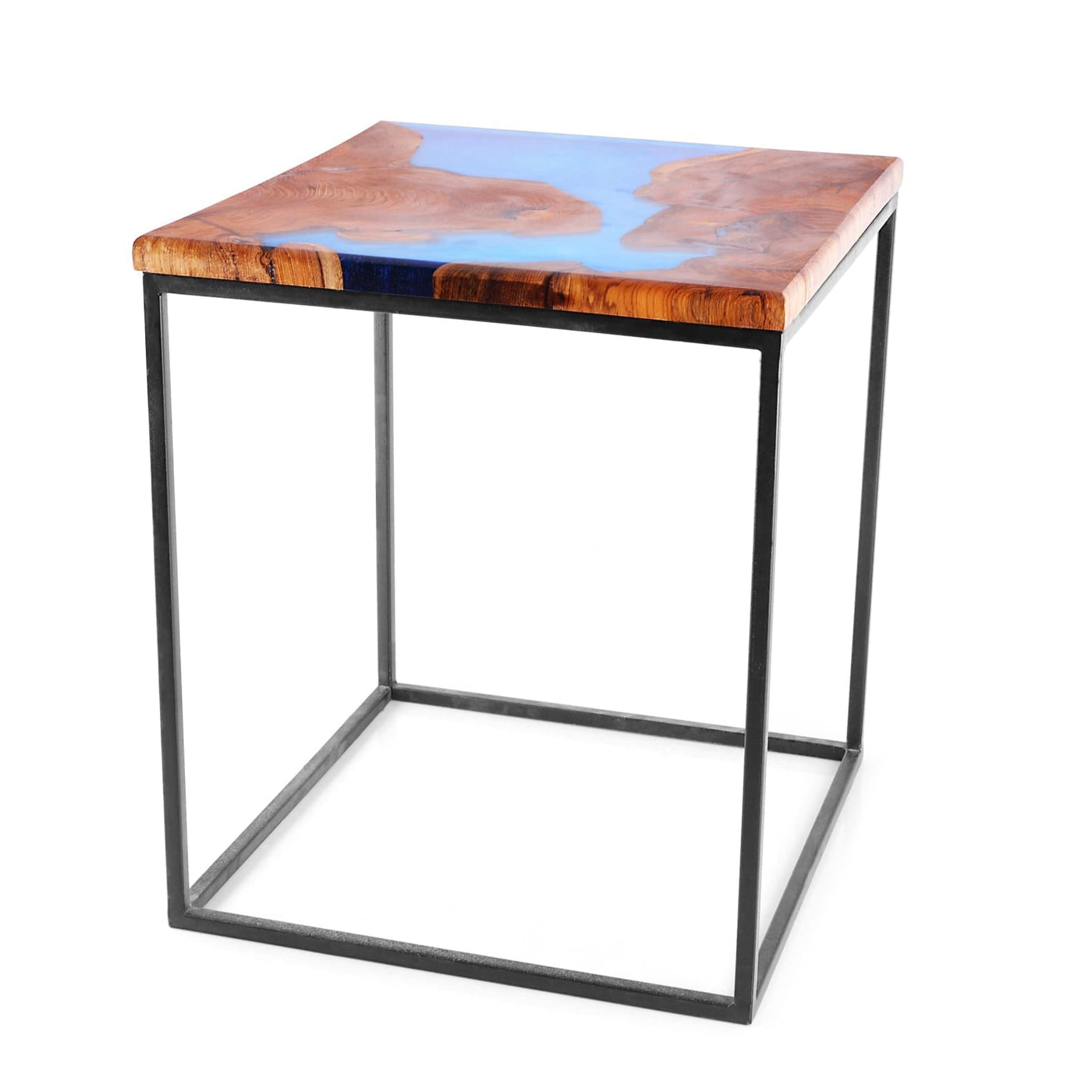 Side Table – Acacia Wood with Ultramarine Blue Resin Finish