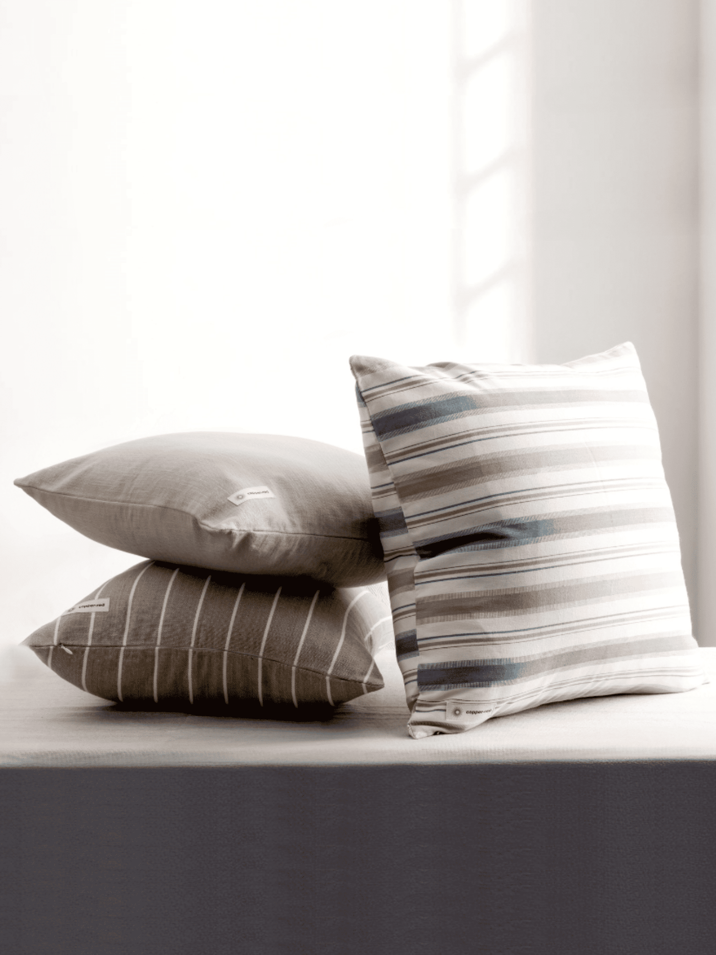 Montauk Blue and Brown Striped Cotton Cushion Cover