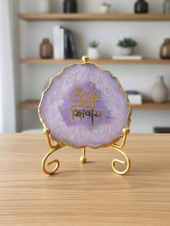 Agate Decorative Plate with Metal Stand | Om Namah Shivaya
