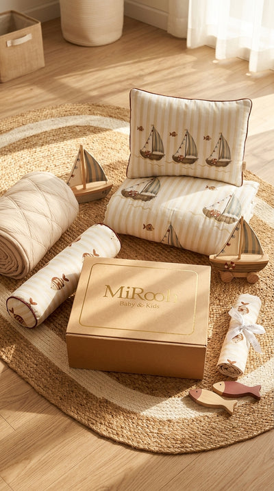 THE SEA SHORE  COMPLETE COT BEDDING SET  GIFT SET WITH BUMPER