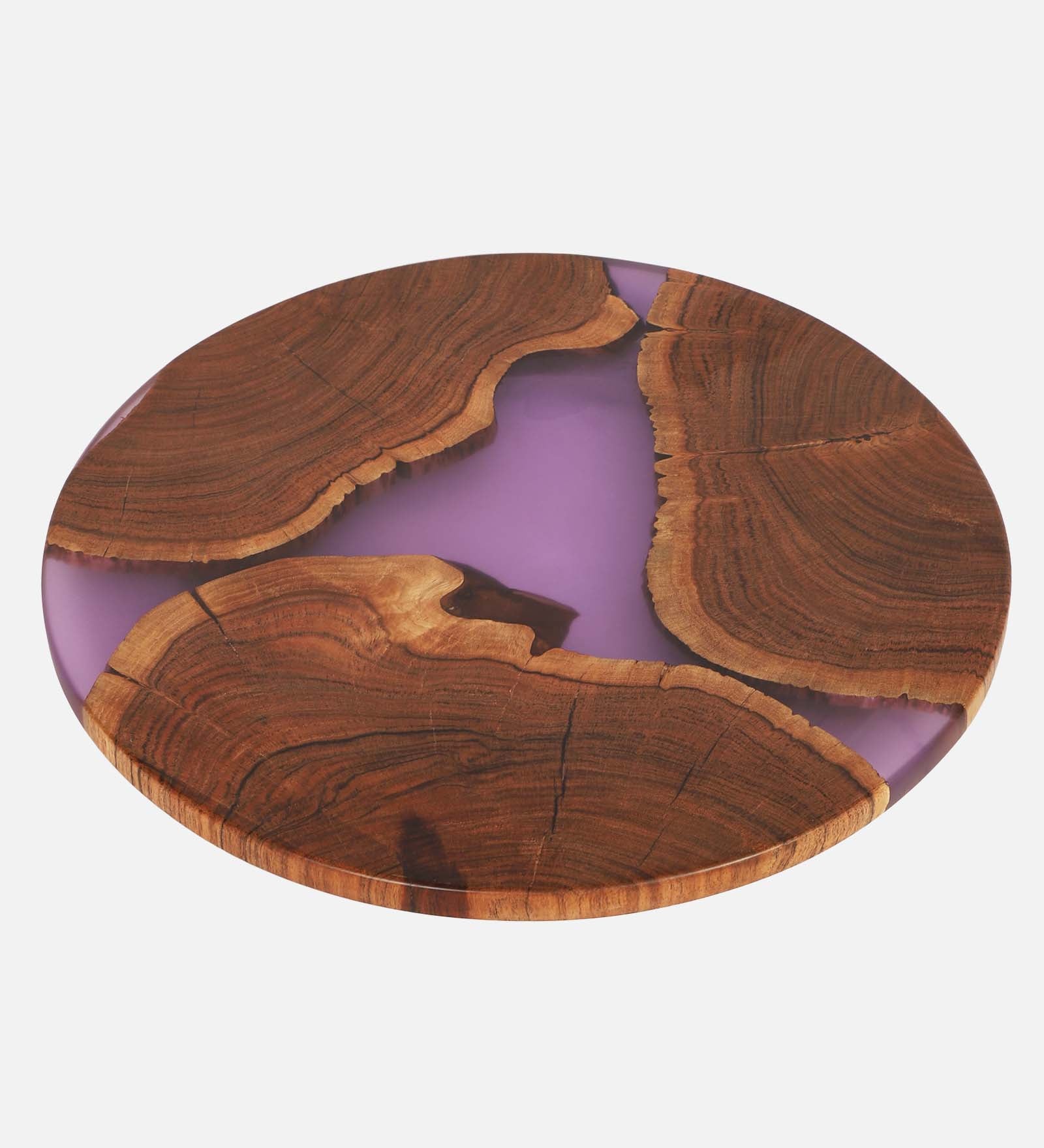 Round Wooden & Resin Platter - Purple Inlay