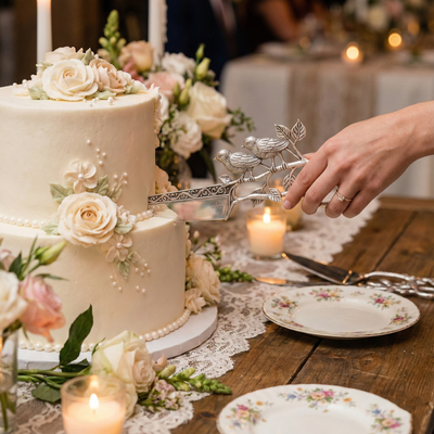 Luxury Silver Cake Knife with Twin Bird Motif – Designer Celebration Knife