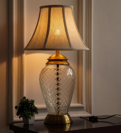 Diamond-Cut Glass Table Lamp, Antique Brass (23") – Bell Shade