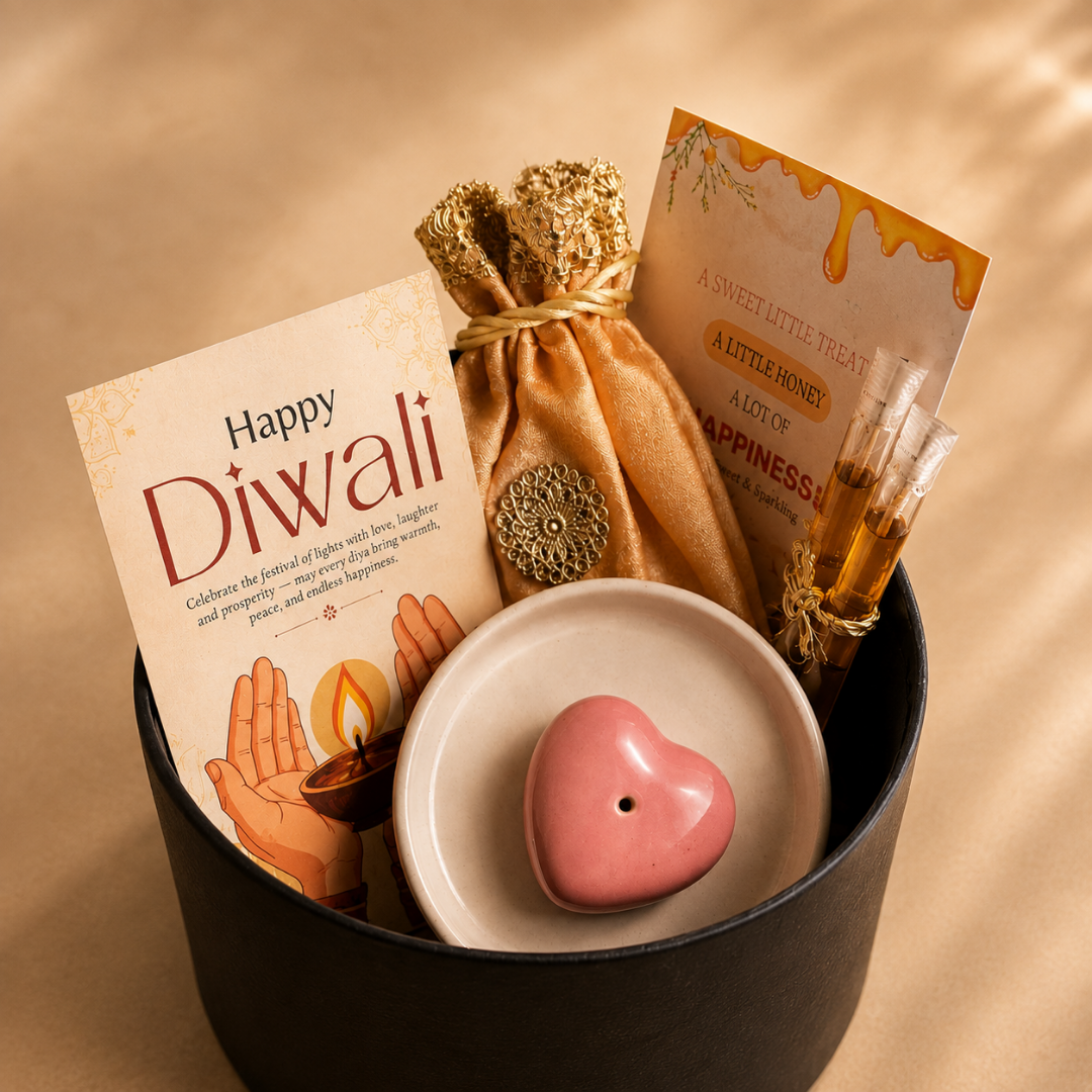 Midnight Heart Agarbatti Gift Box | Diwali Gift Hamper with Shubh Labh & Mata Laxmi Charan - https://artecasa.in/