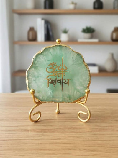 Agate Decorative Plate with Metal Stand | Om Namah Shivaya