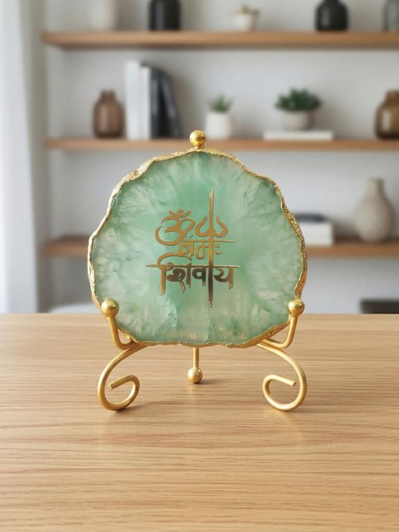 Agate Decorative Plate with Metal Stand | Om Namah Shivaya