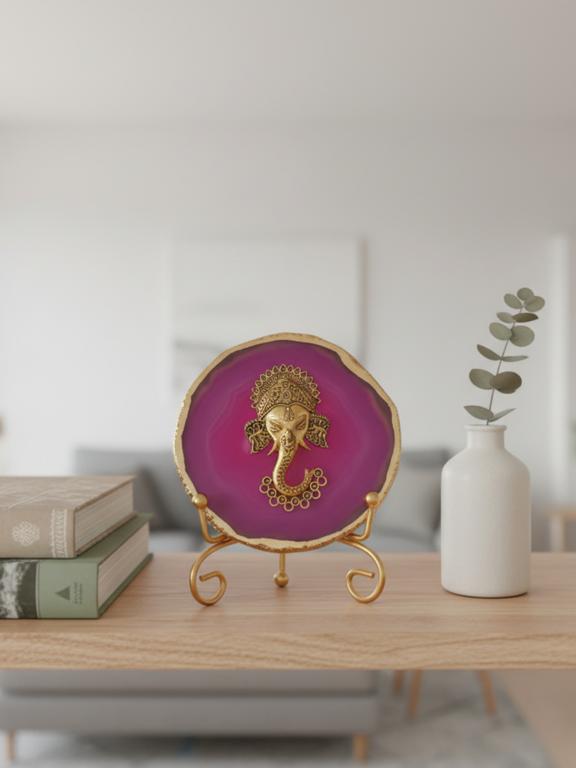 Agate Metal Ganesha Decorative Plate with Stand