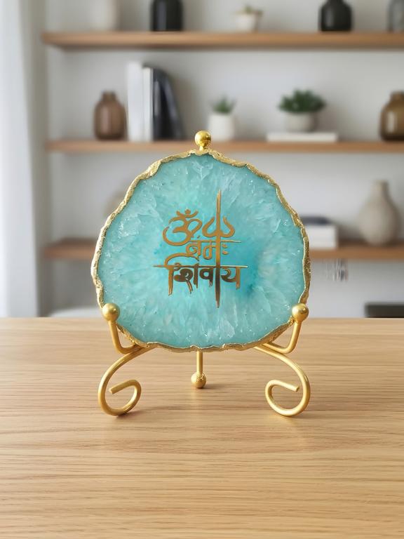Agate Decorative Plate with Metal Stand | Om Namah Shivaya