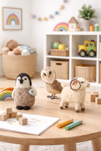 Handmade Felt Animals Nursery Decor (Owl + Ram + Penguin)